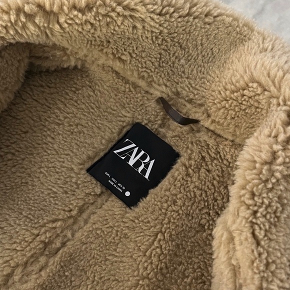 Zara Dark Brown Faux Leather Jacket with Shearling Trim - Picture 2 of 4